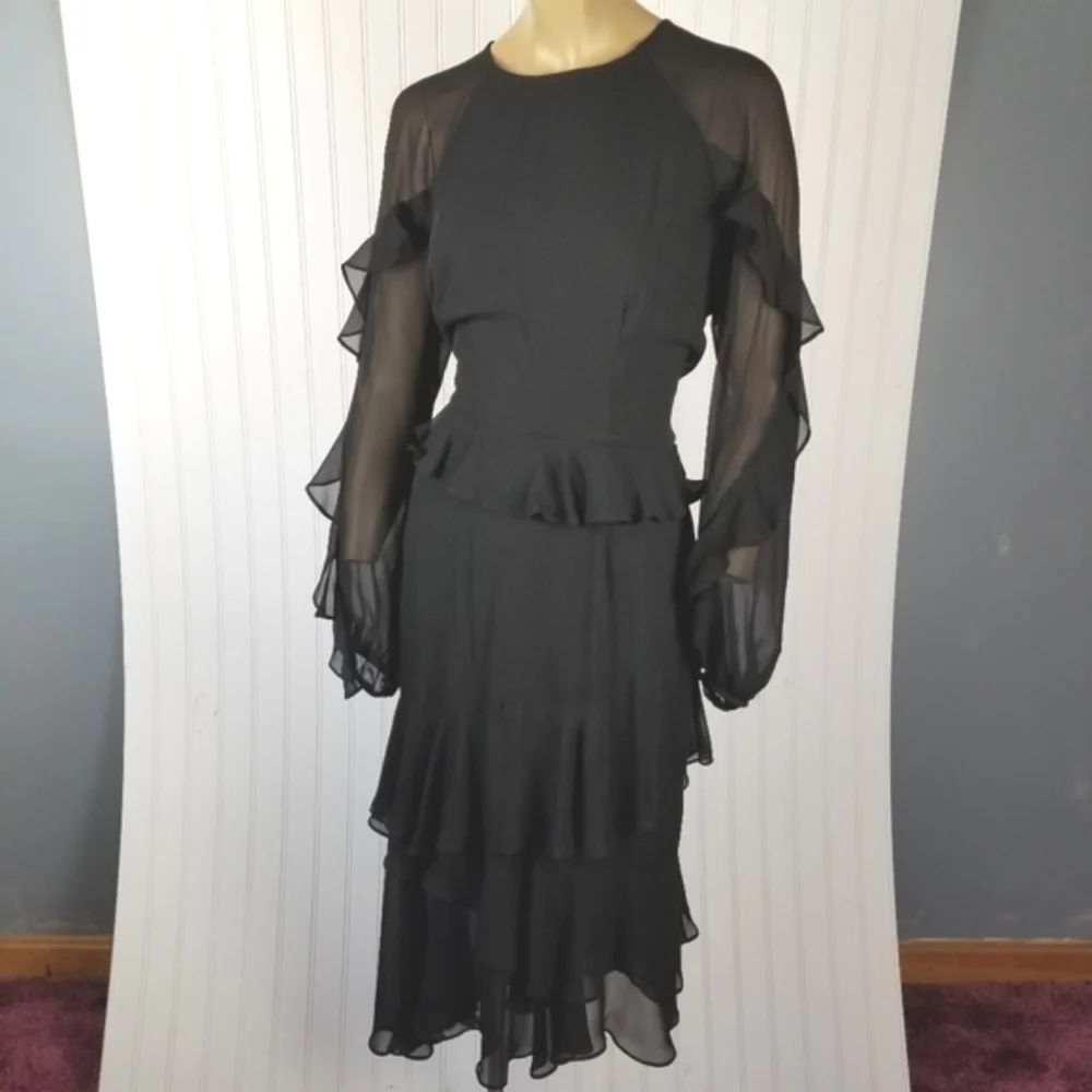 Cooper St Tiered Dress Size 10 Black Lined Asymmetric Long Sleeve Sleeve Ruffles - Picture 4 of 12